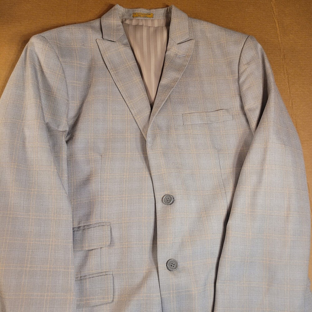 Studio Ferera Mens 44L W37 Light Grey Tan Plaid Blazer & Matching Vest